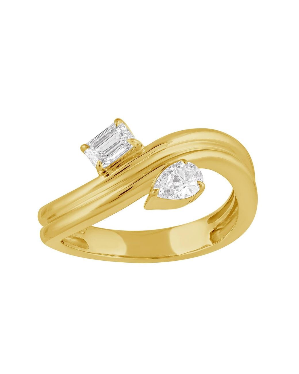 Artisan Metallic 14K Emerald Cut & Pear Shape Diamond Designer Ring