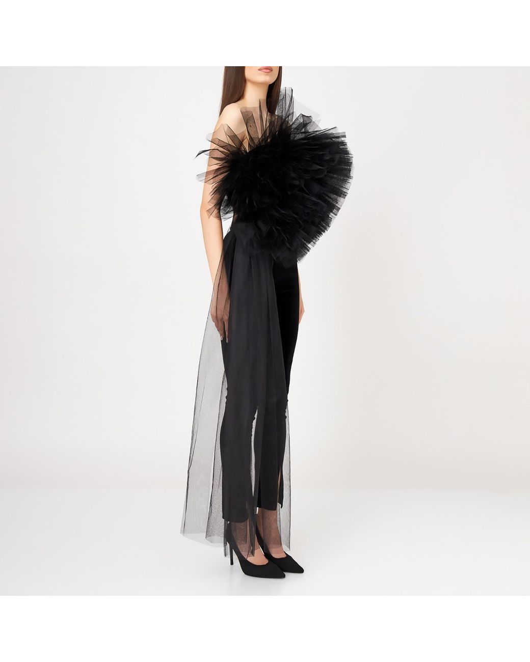 LIA ARAM Black Tulle-Accented Corset