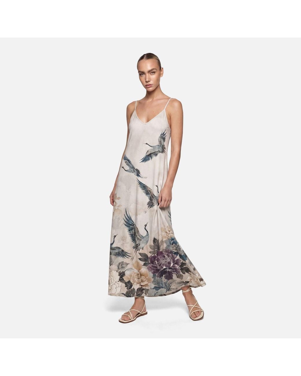Aloha From Deer White Flying Cranes Maxi Dress