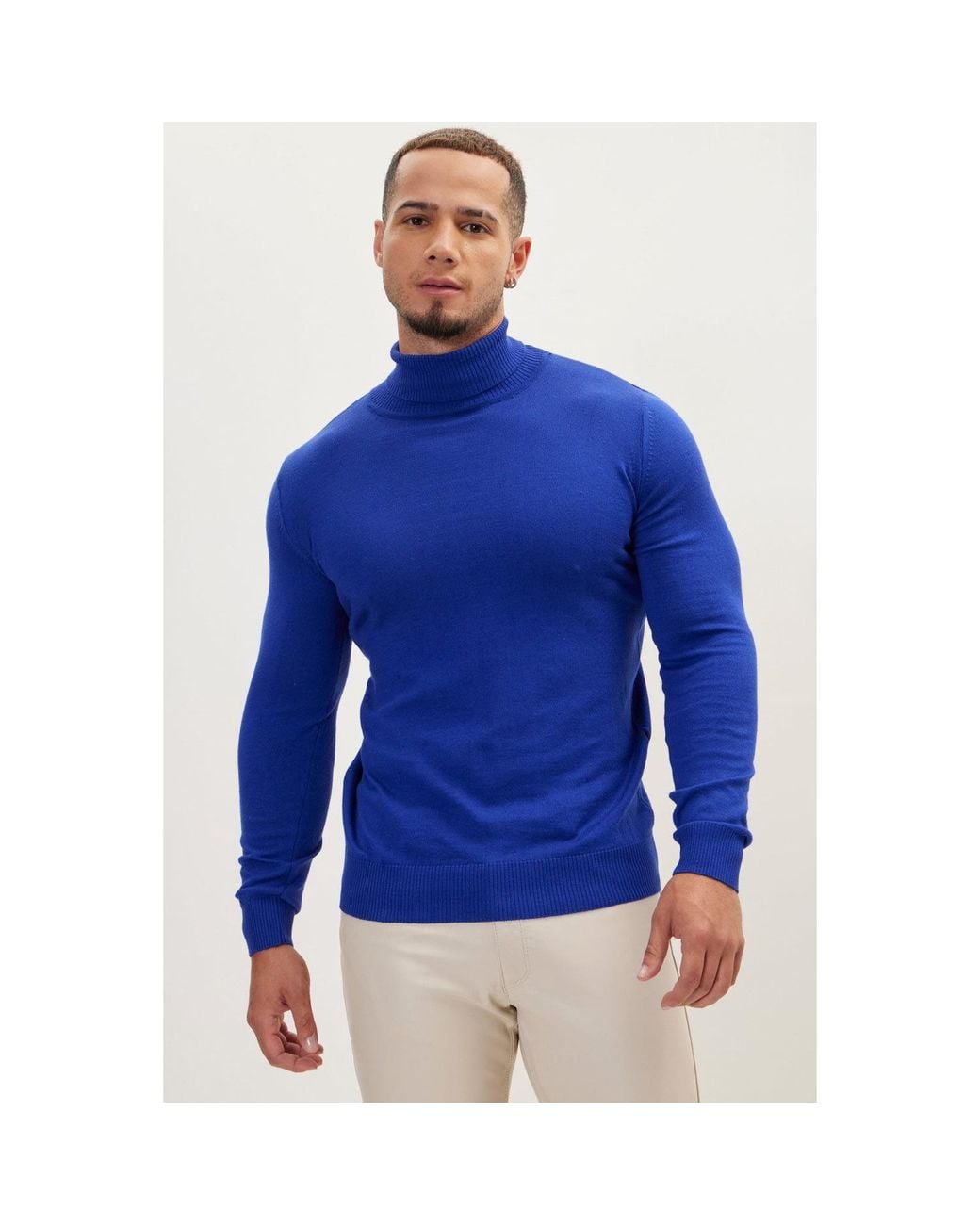 Ron Tomson Blue Roll Neck Knit Sweater for men