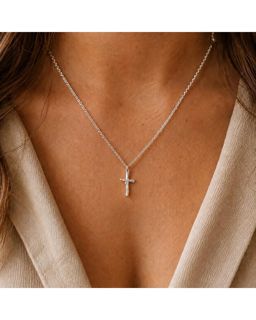 Mother Nature Jewelry Metallic Cross Necklace, Handmade Branch Pendant