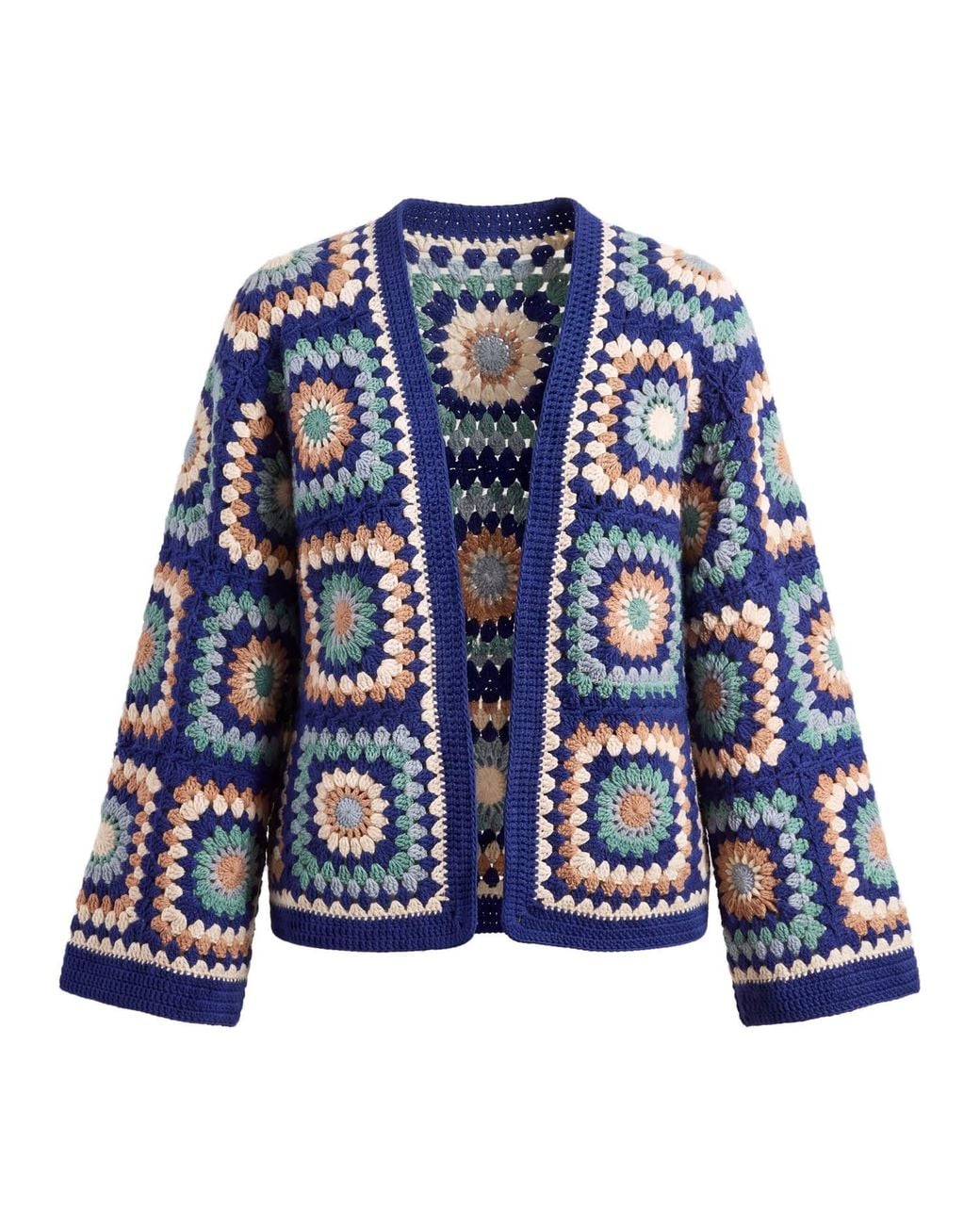 Ana Chic Blue Sunburst Handmade Crochet Cropped Cardigan