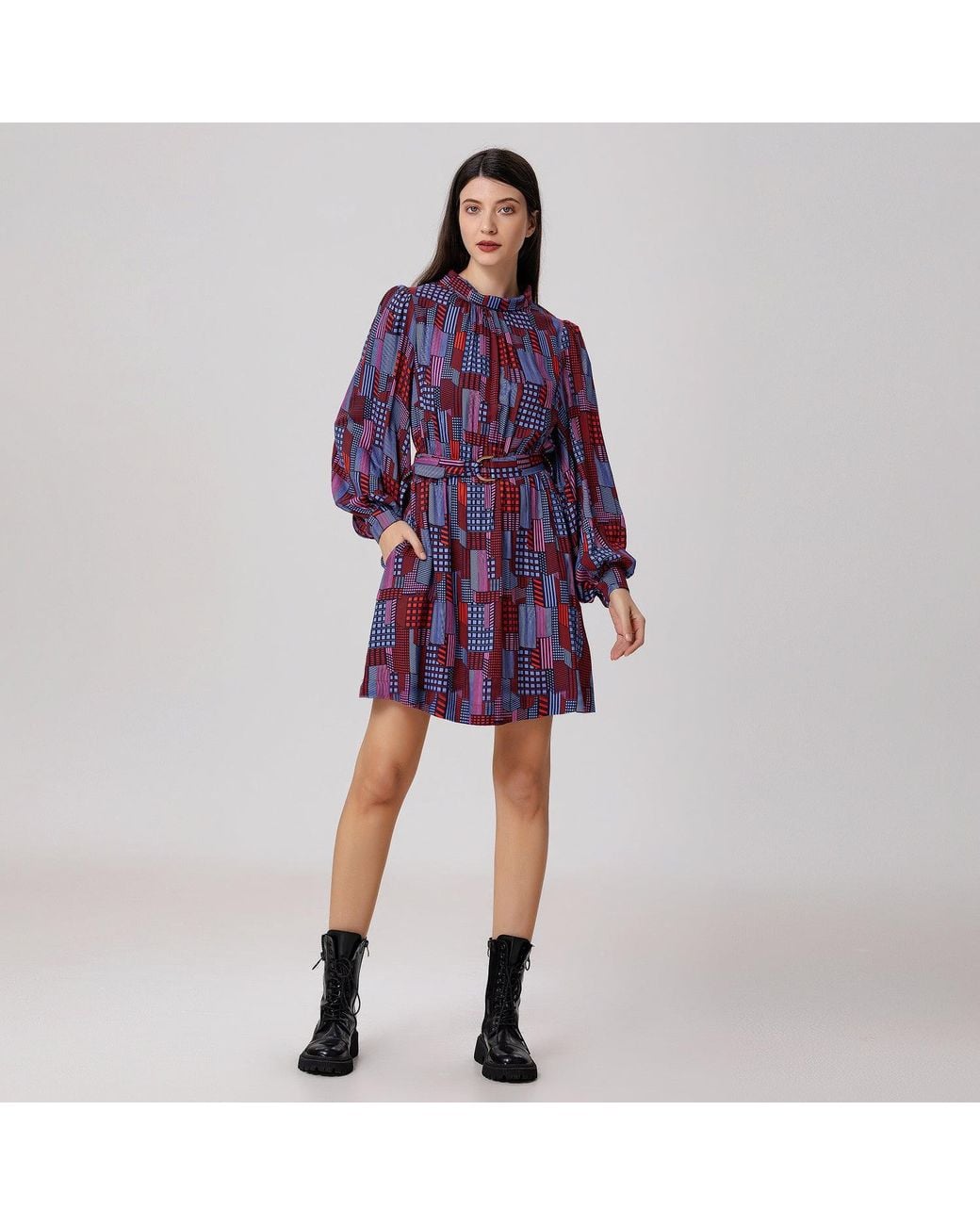 Smart and Joy Blue Graphic Print Short Blouse-Dress