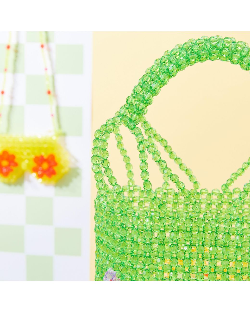 Tillie Beads Green Sunshine Daisy Beaded Bucket Bag