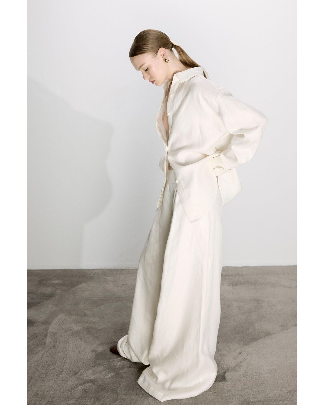 NAZLI CEREN White Mui Wide Leg Linen Trousers