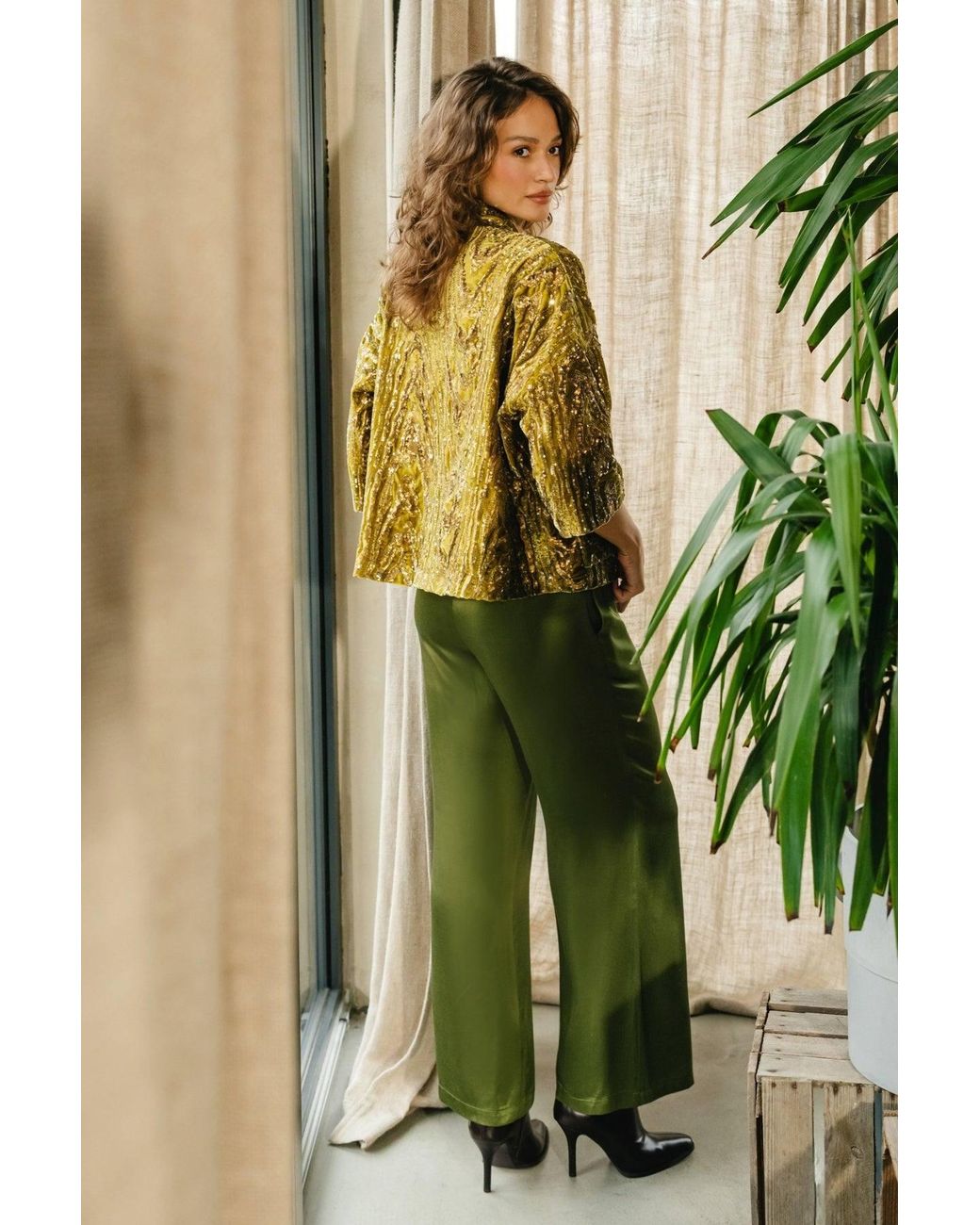 Traffic People Yellow Not Too Shy Velvet Sequin Relaxed Jacket