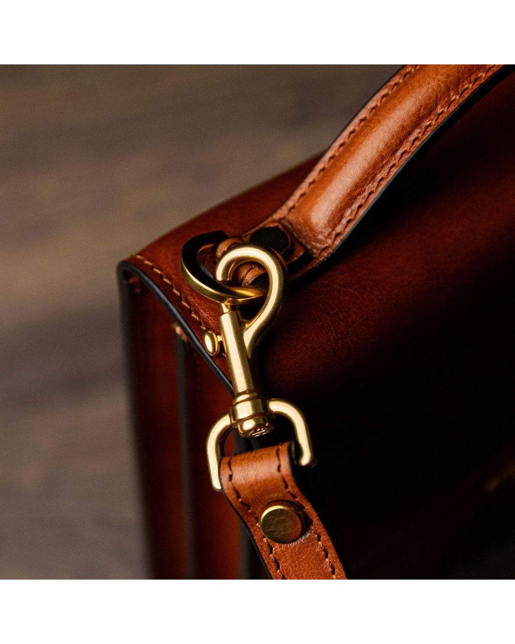 Time Resistance Brown Small Cognac Leather Briefcase for men