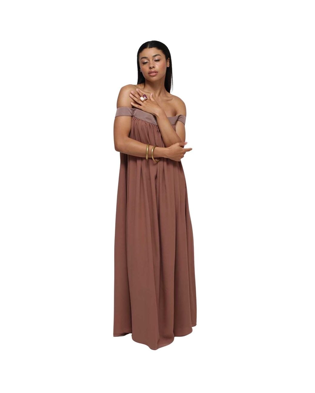 Humans & Land Brown The Bilqis – Chiffon Silk Dress