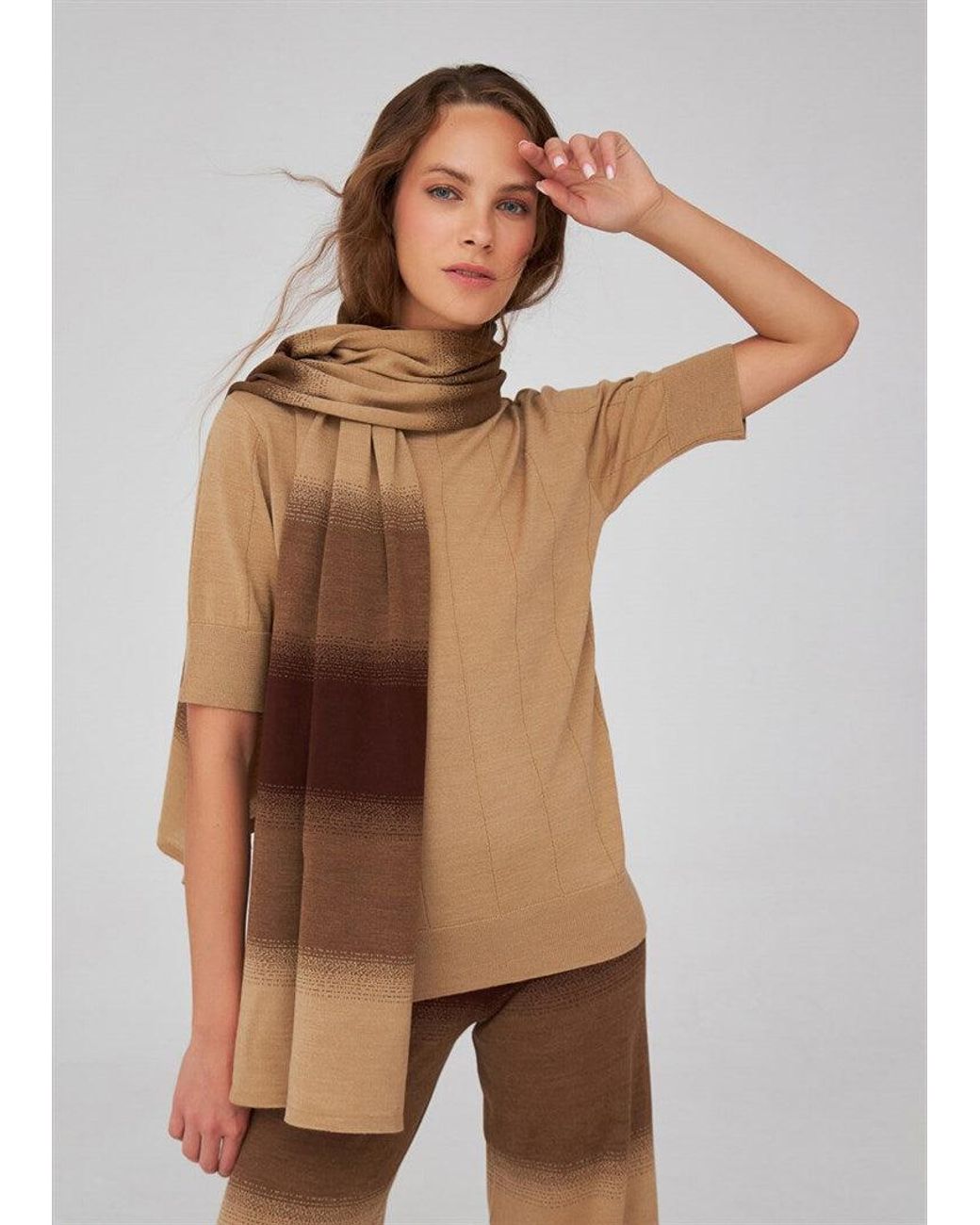 Peraluna Brown Color Transition Bell Bottom High-Waisted Knit Trousers