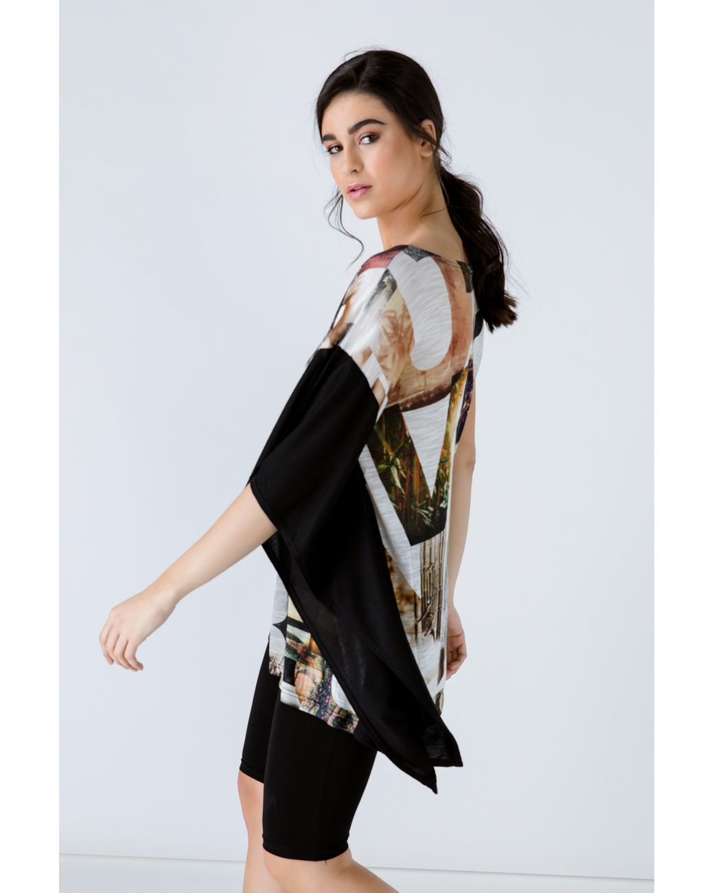 Conquista Black Asymmetric Print Tunic