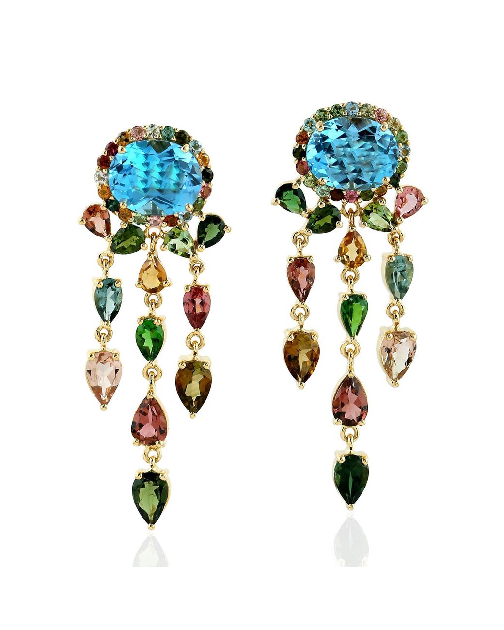 Artisan Blue Topaz & Multi Tourmaline Chandelier Earrings