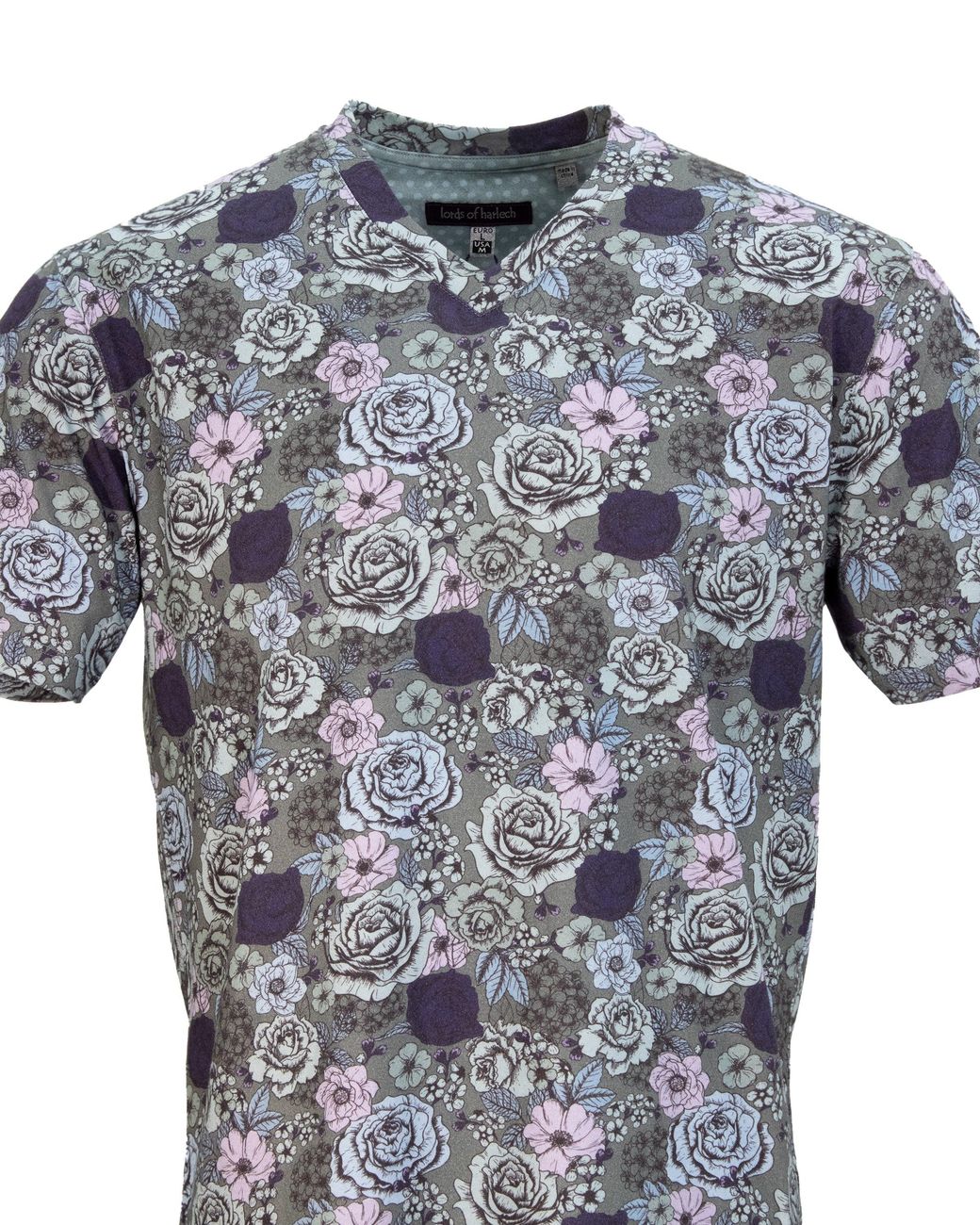 Lords of Harlech Blue Maze Everything Roses V-neck Tee In Turf for men