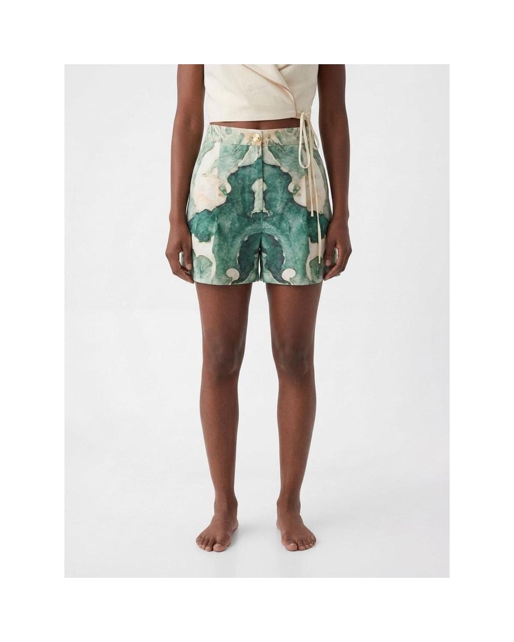Women & Women Green Neutrals Elysian Print Shorts With Button Detail