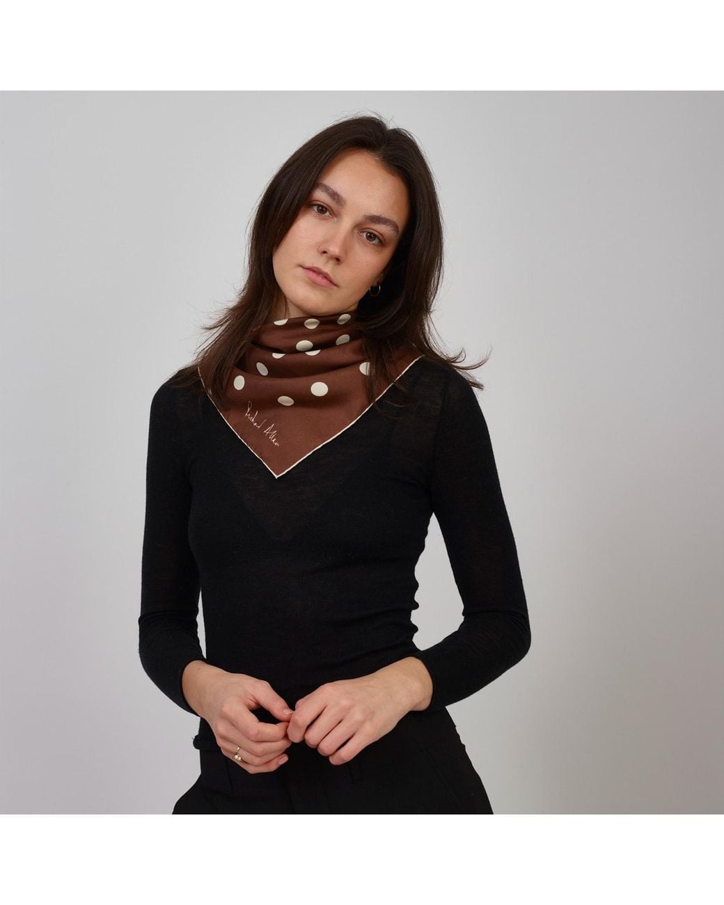 Richard Allan London Brown And Polka Silk Scarf