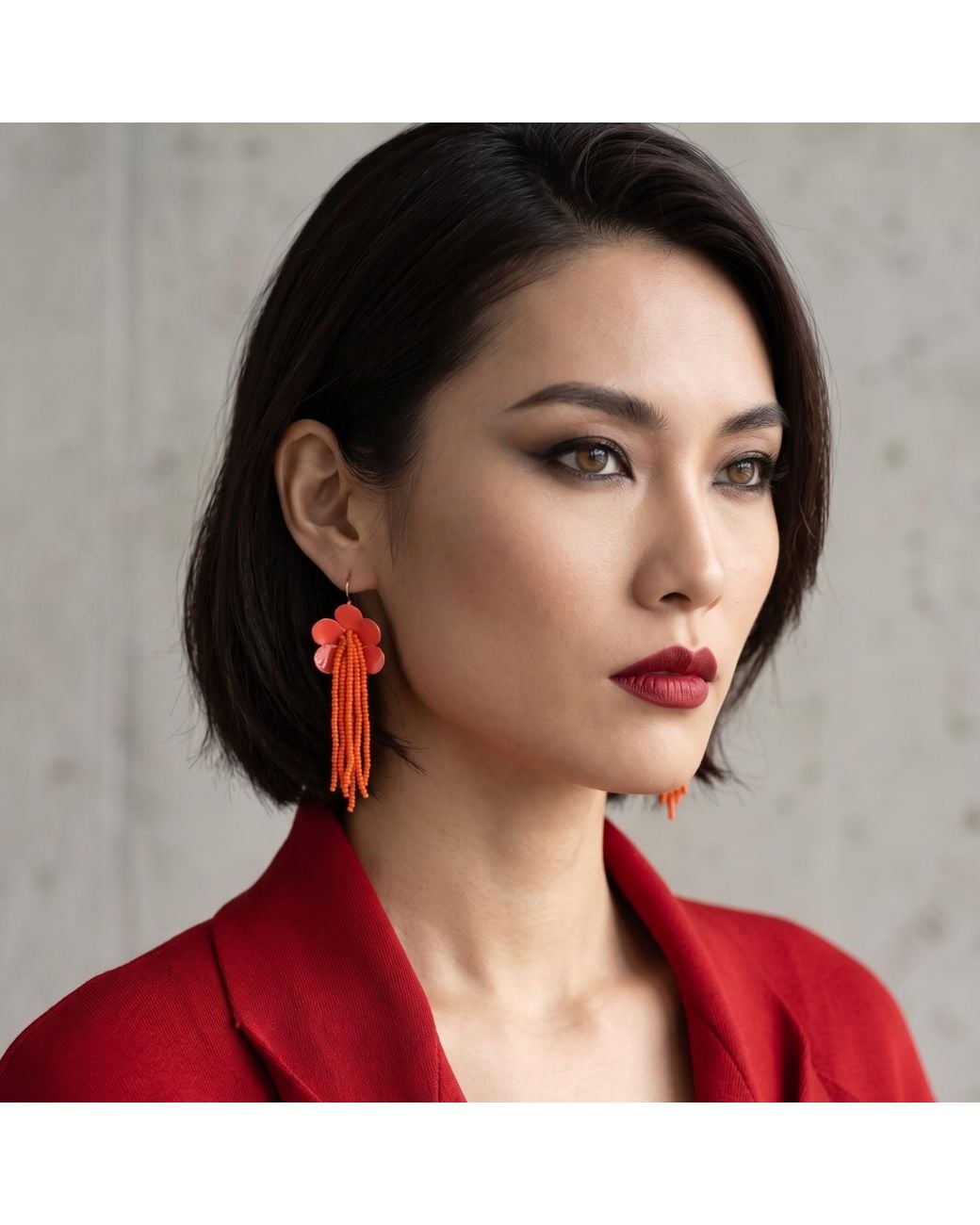 Iliana Arrazola Orange Flowers Dangle Earrings, And, Glass Beads, Beaded Jewelry