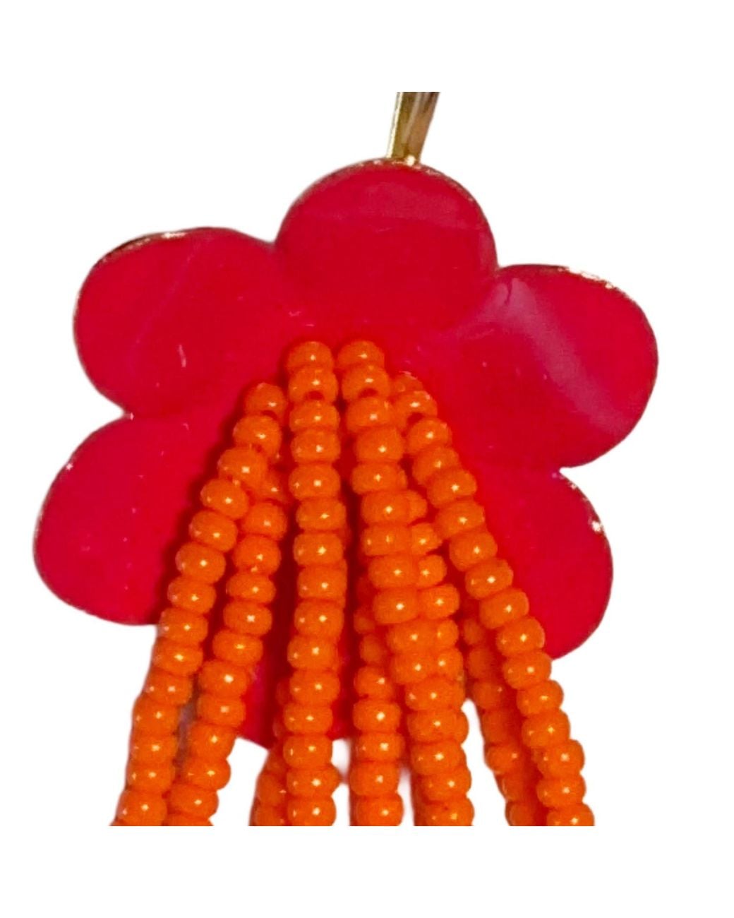 Iliana Arrazola Orange Flowers Dangle Earrings, And, Glass Beads, Beaded Jewelry