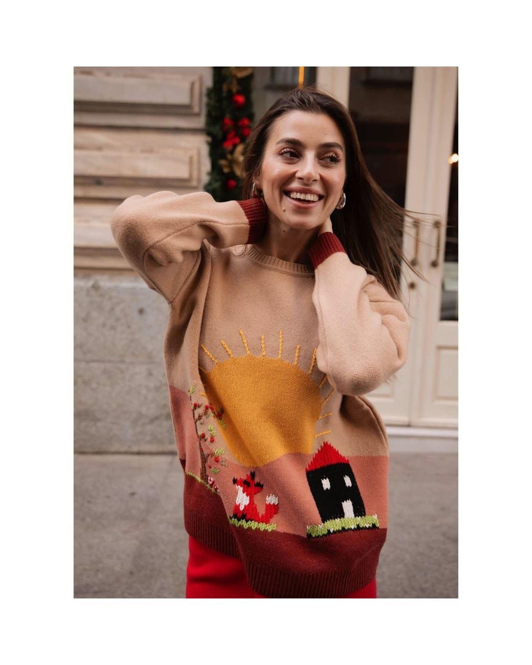 Peraluna Orange Sunny Hand Embroidered Pullover