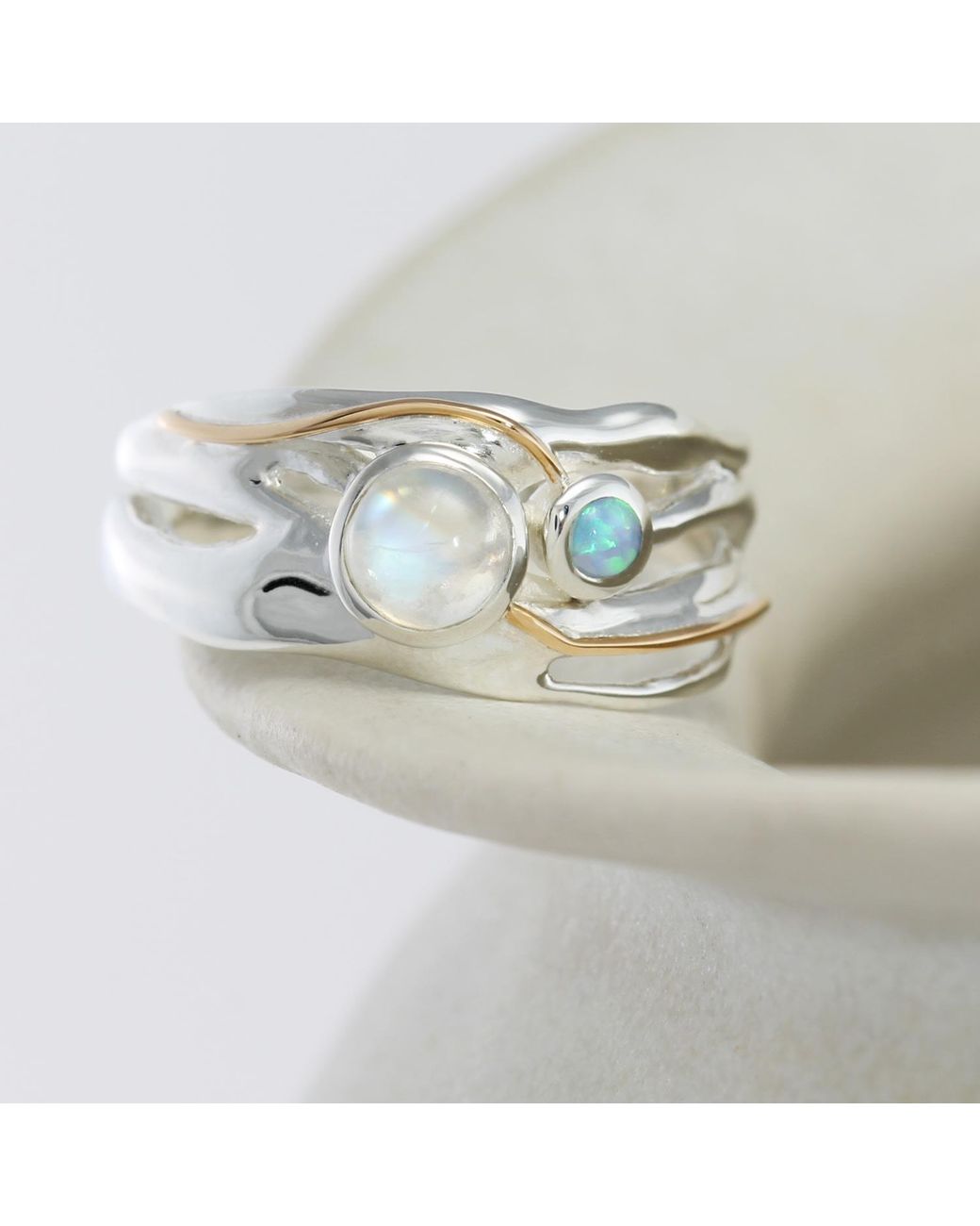 Isla Silver White Moonstone & Opal Ring