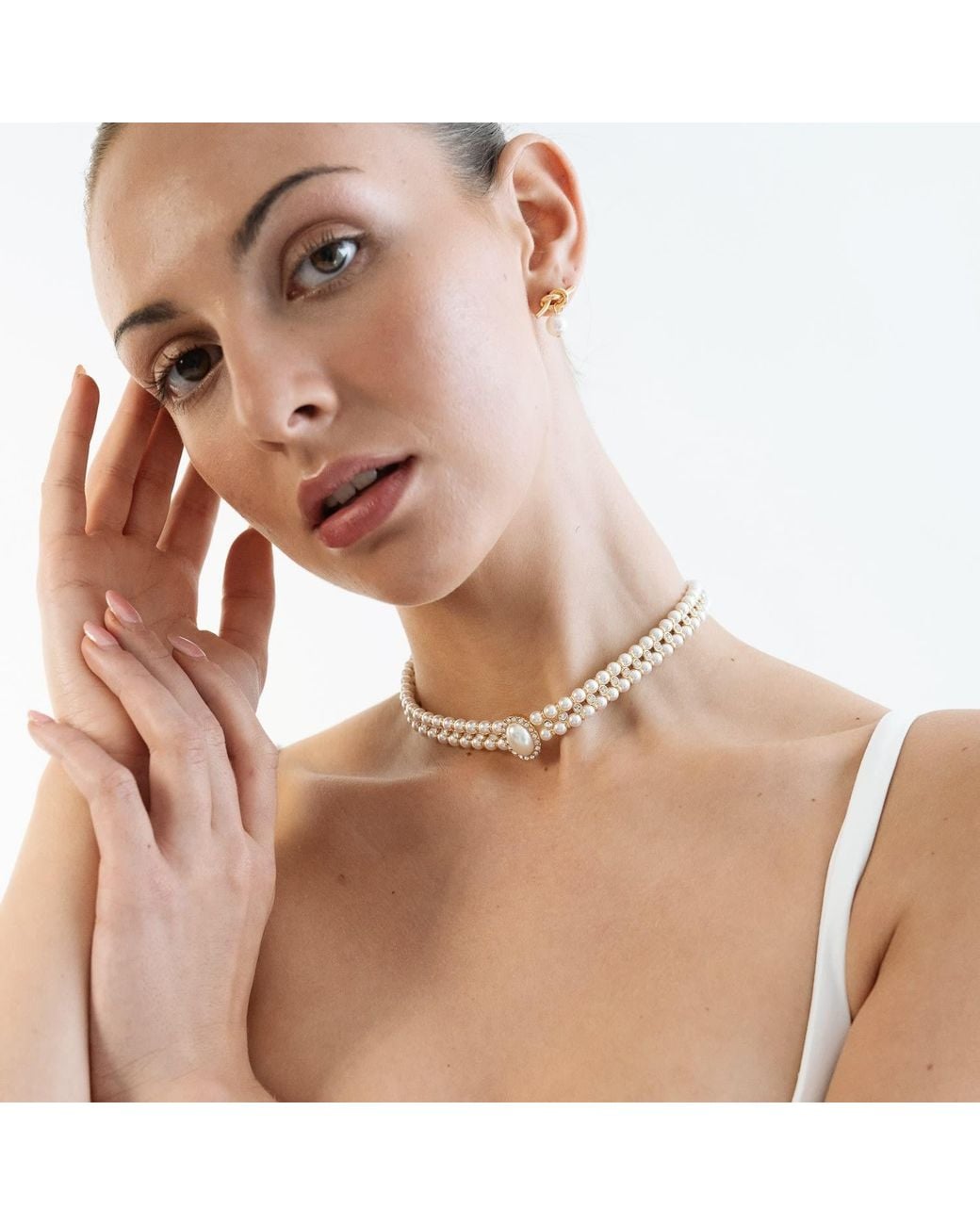 Miss Cecilia Metallic Adeline Knot Pearl Earrings