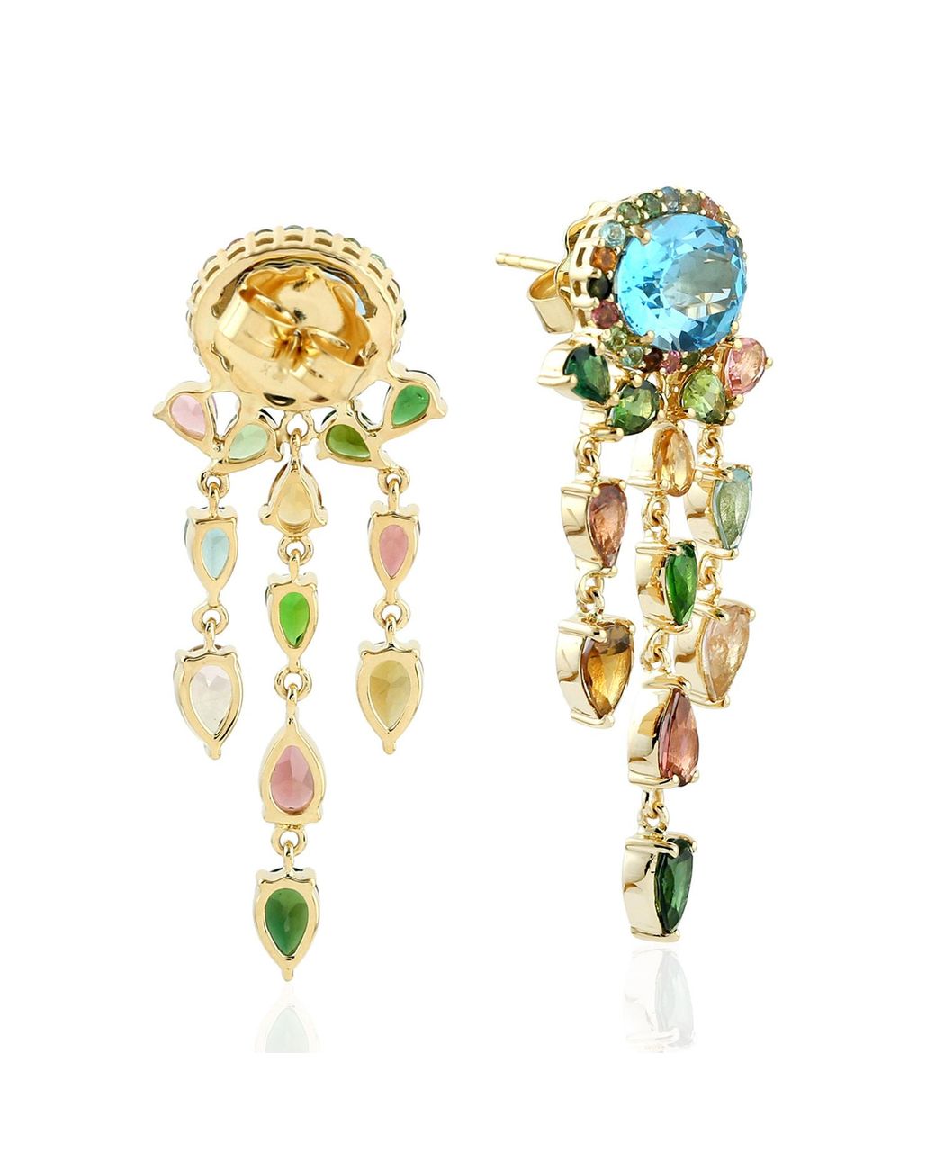 Artisan Blue Topaz & Multi Tourmaline Chandelier Earrings