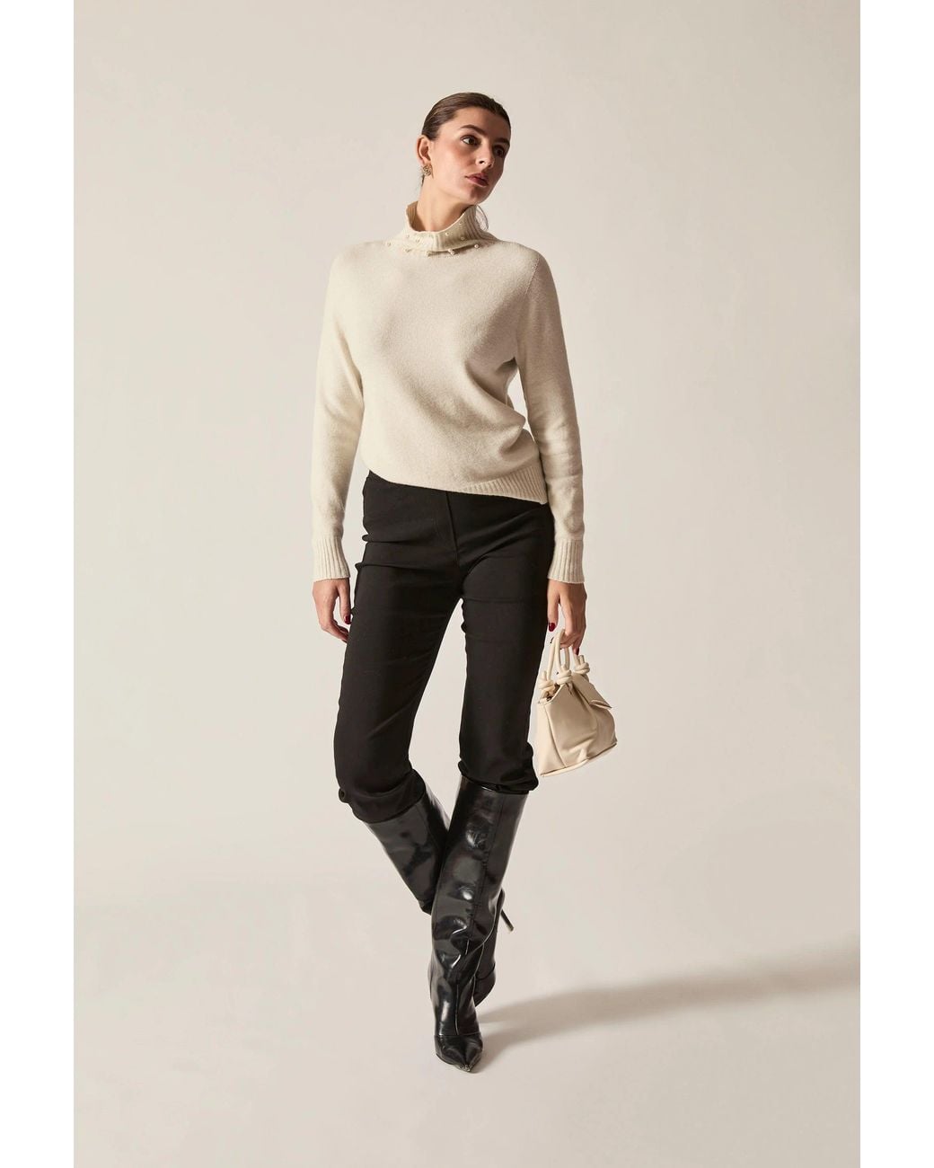 James Lakeland White Neutrals Pearl Neck Jumper