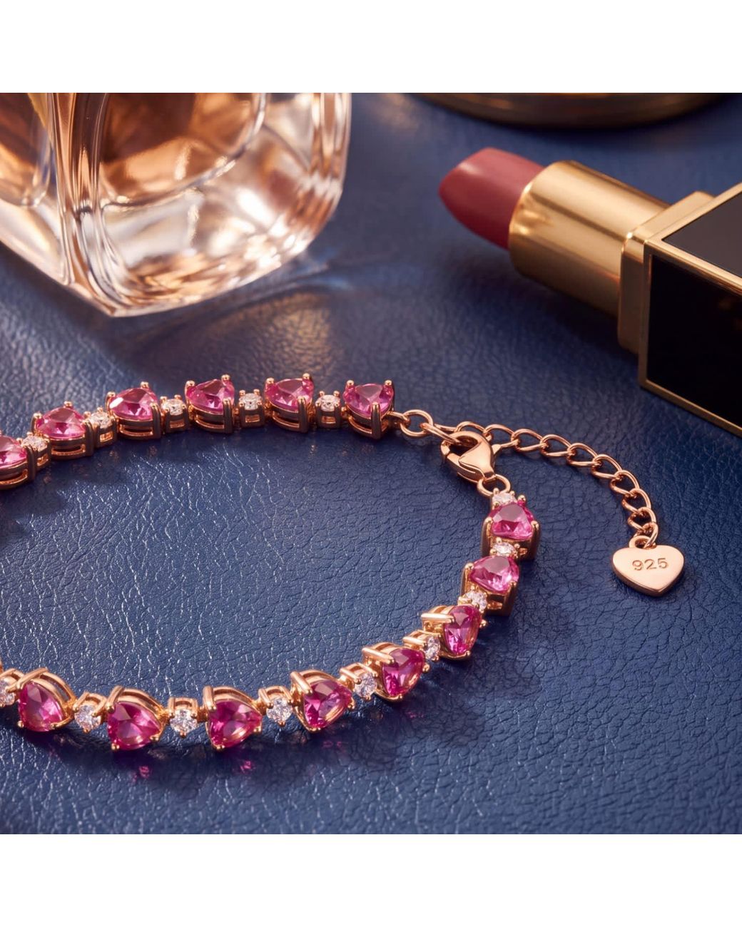 Latelita London Red Asscher Cut Heart Tennis Bracelet Ruby