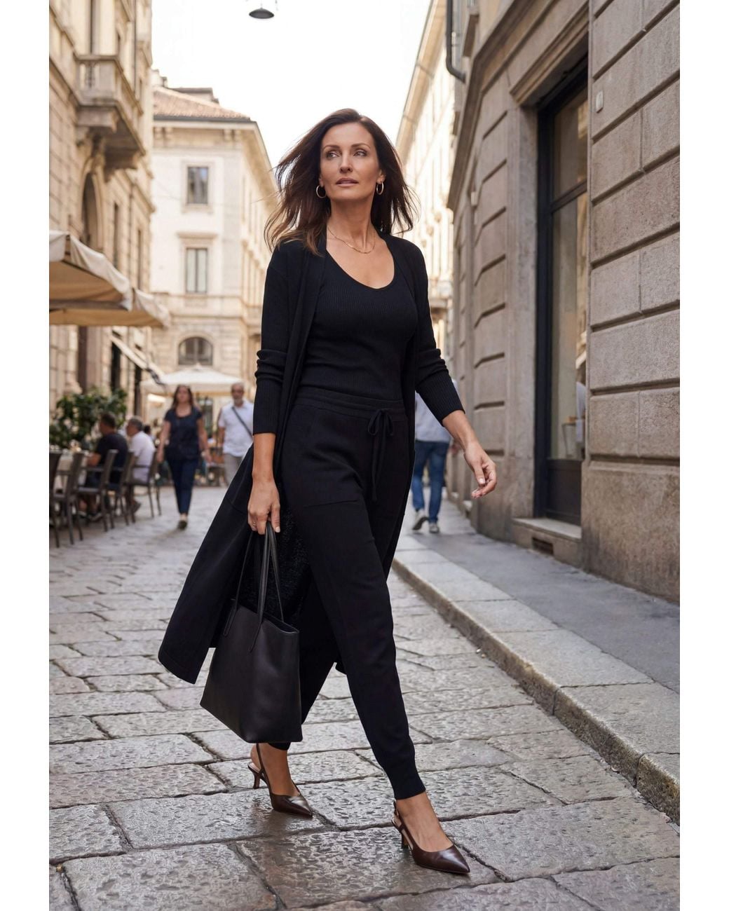 YOU LOOK PERFECT Black Cardigan Blossom, Long Merino Cardigan With Pockets