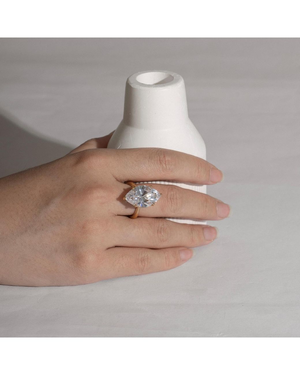 Diamonbliss Metallic Ten Carats Marquise Cut Solitaire Cocktail Ring