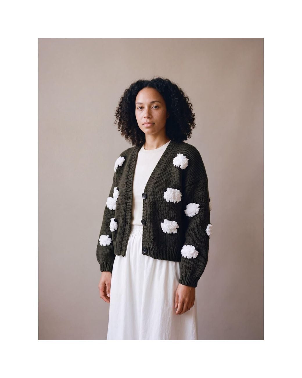 Ana Chic Black Sheep Motif Handmade Knitted Cardigan