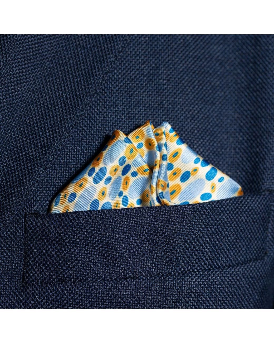 Otway & Orford Blue 'Infinity' Spotted Silk Pocket Square for men