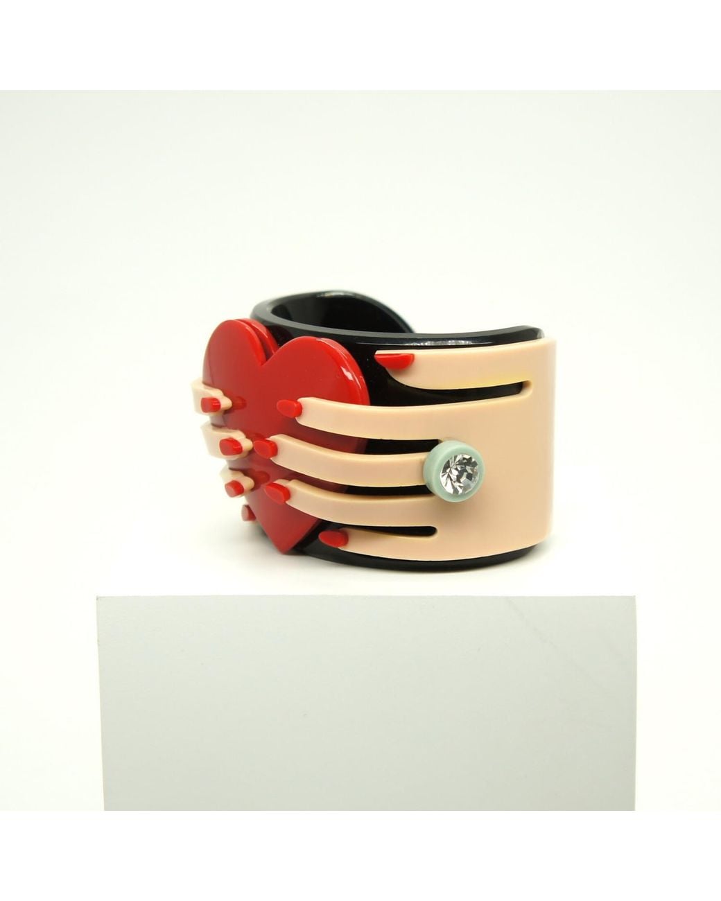 Gissa Bicalho Red Acrylic Handmade Bracelet Hands & Heart