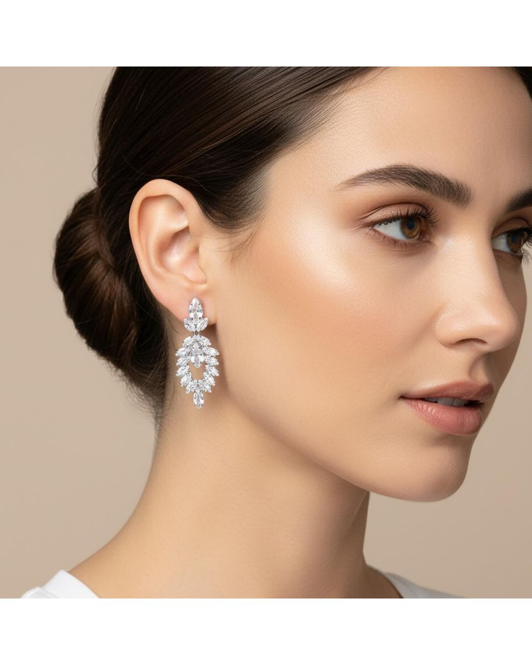 Maison De Gala Metallic Leaf Crystal Drop Earrings