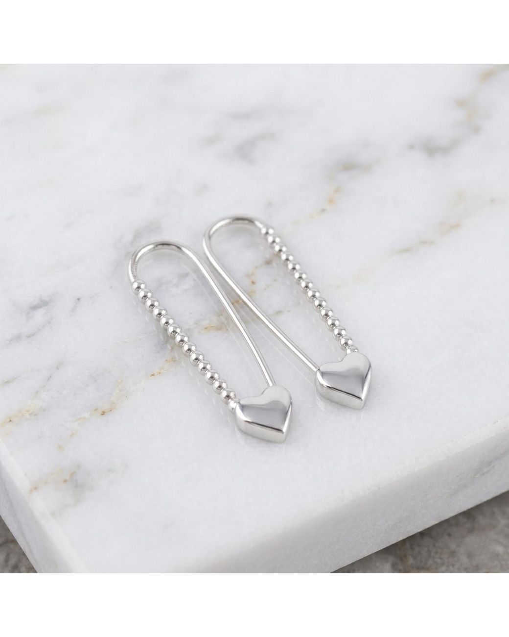 Spero London White Heart Beaded Safety Pin Sterling Silver Earring