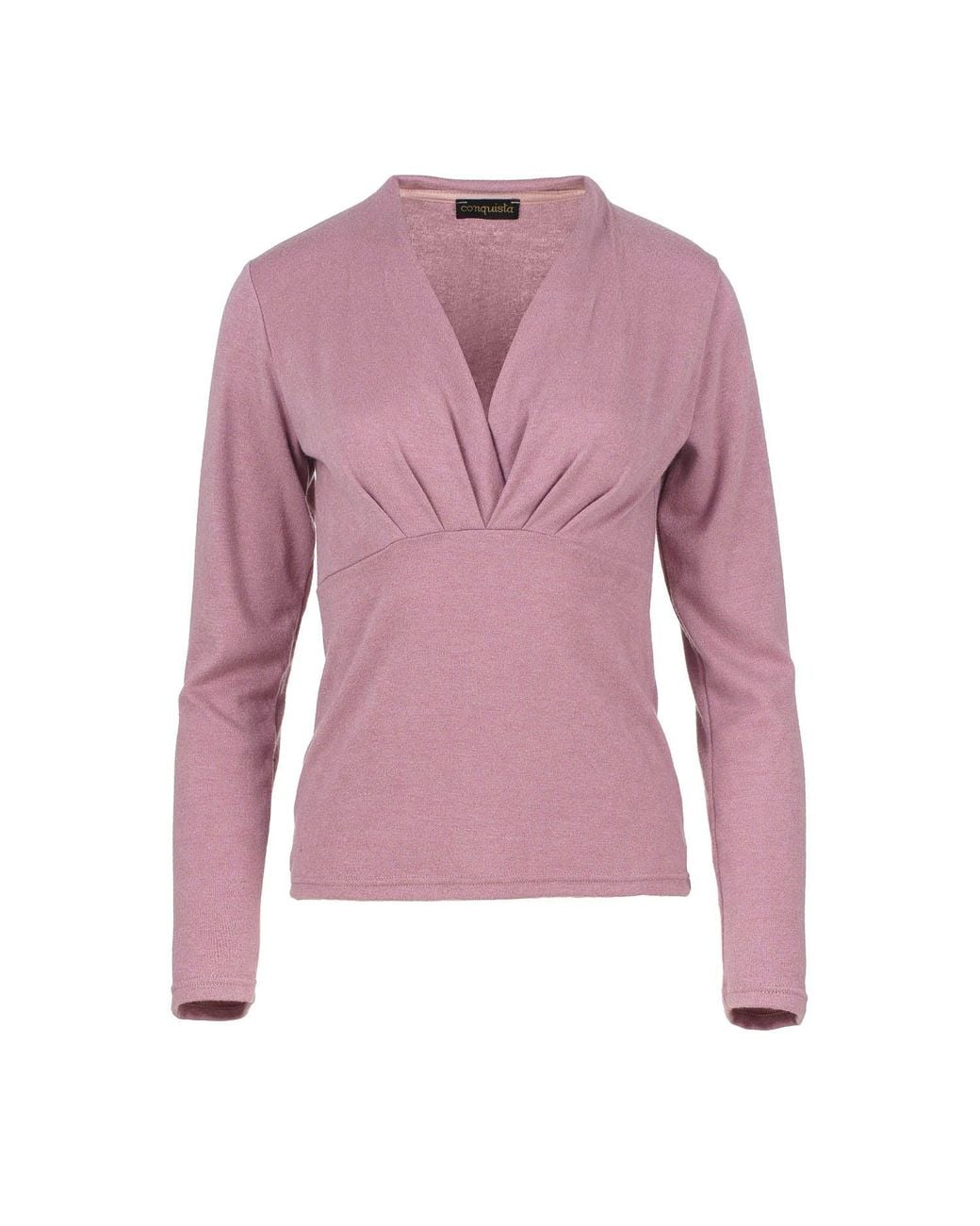 Conquista Pink Mélange V Neck Knit Top