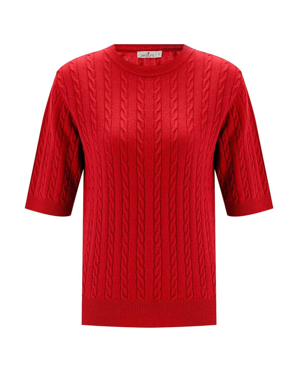 Peraluna Red Nicole Cable Knit Cashmere Blend Short Sleeve Blouse
