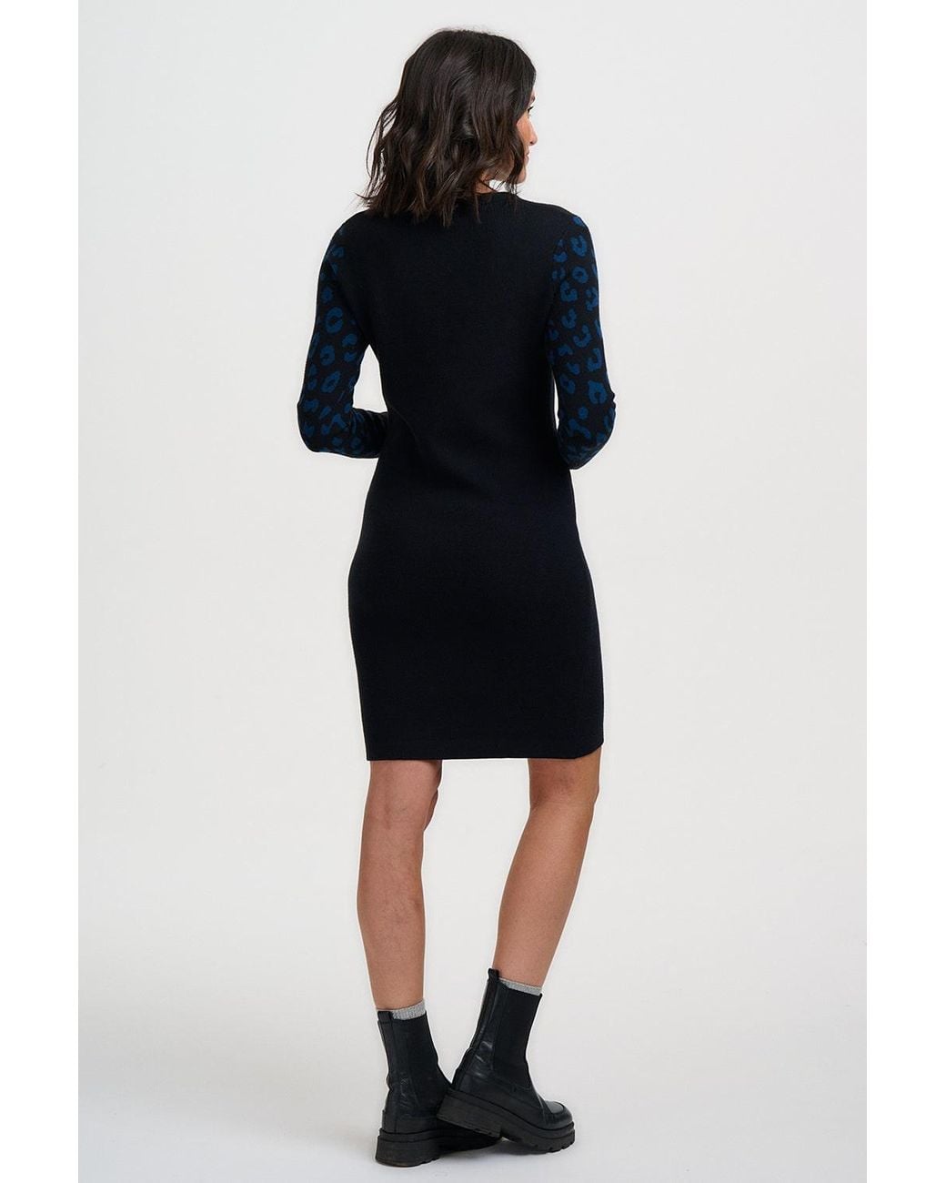 Sugarhill Black Malia Knitted Short Dress Animal Sleeves