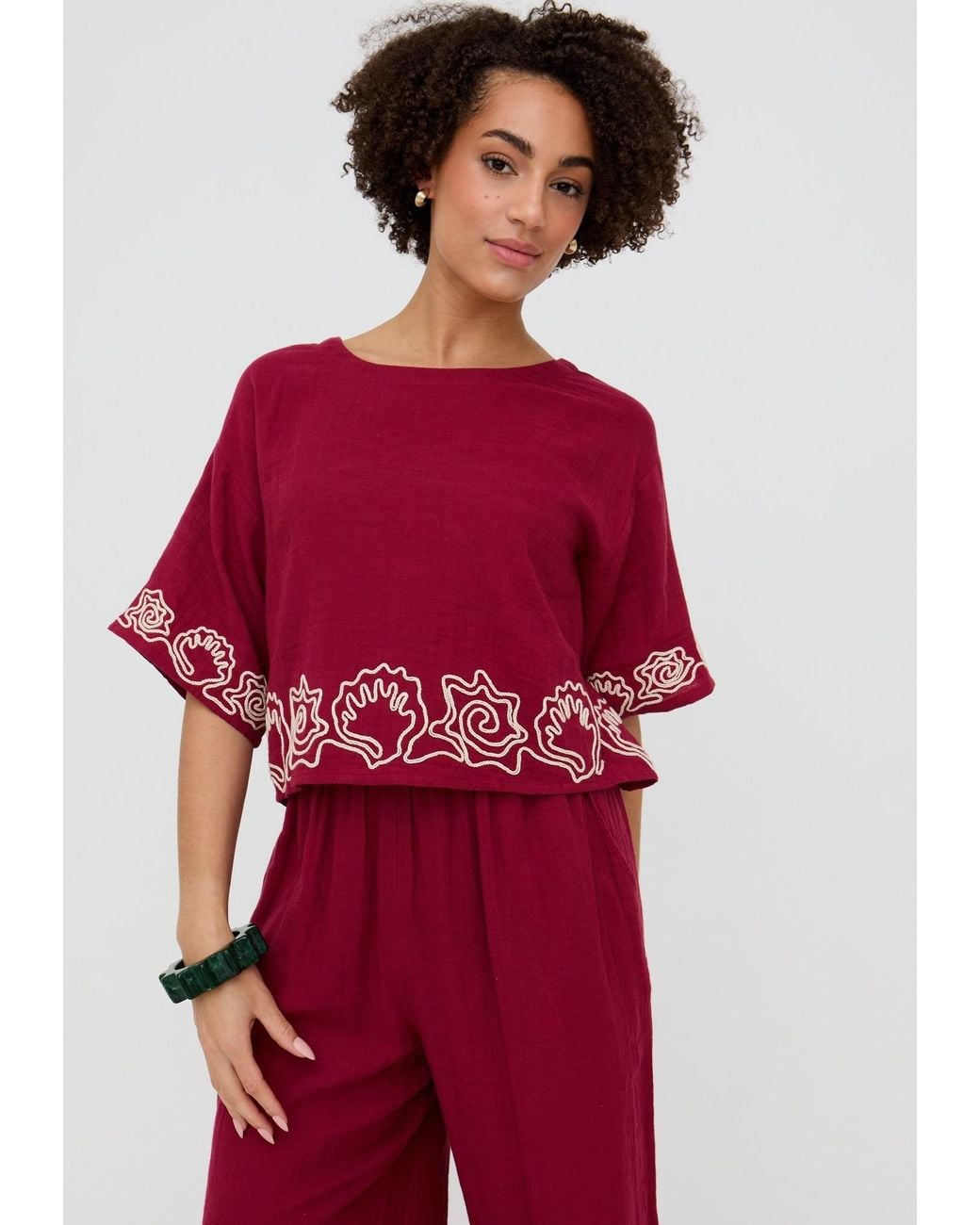Raffya Milly Embroidered Split Open Back Blouse