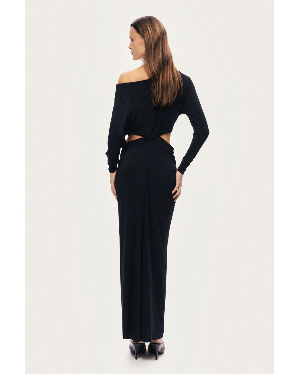 Nocturne Black One-Shoulder Cut-Out Maxi Dress