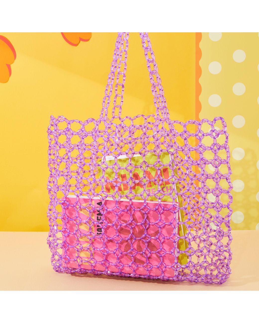 Tillie Beads Purple Honeycomb Beaded Tote Bag