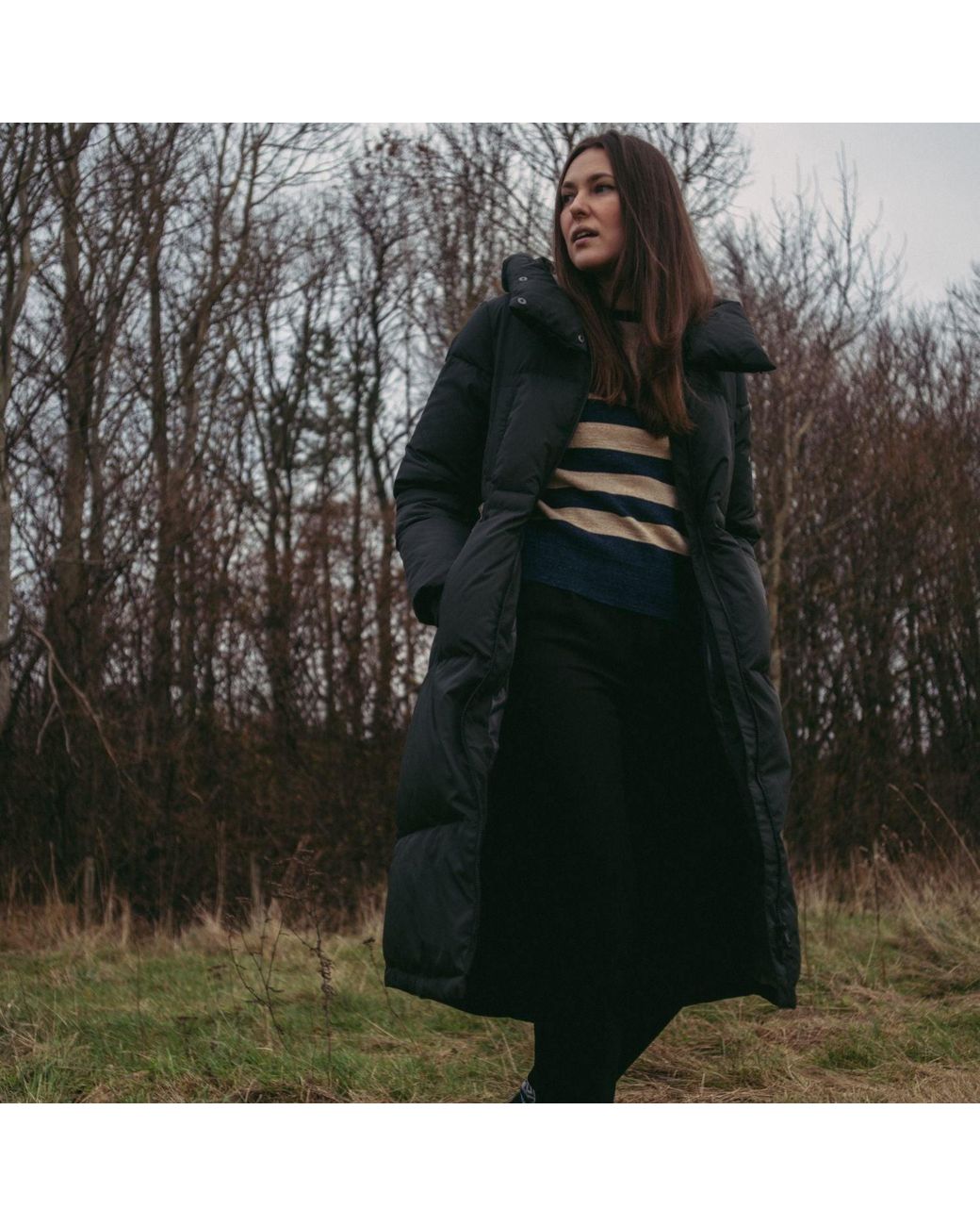 BEIRA Green Alexis Longline Padded Puffa Coat With Cowl Hood Midnight