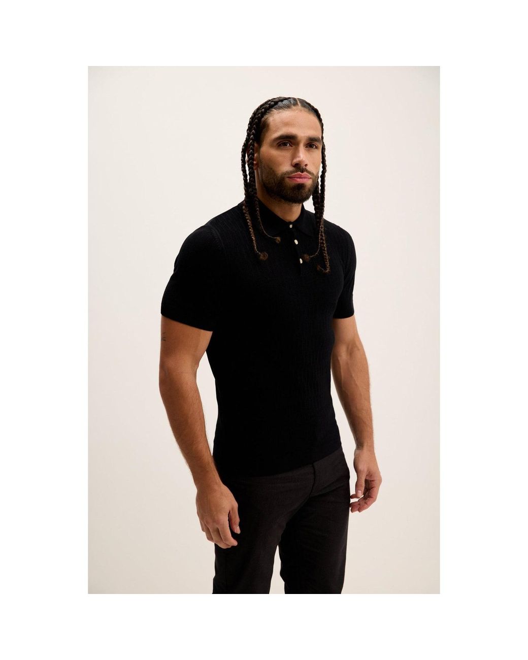 Ron Tomson Black Short Sleeve Textured Polo Shirt for men