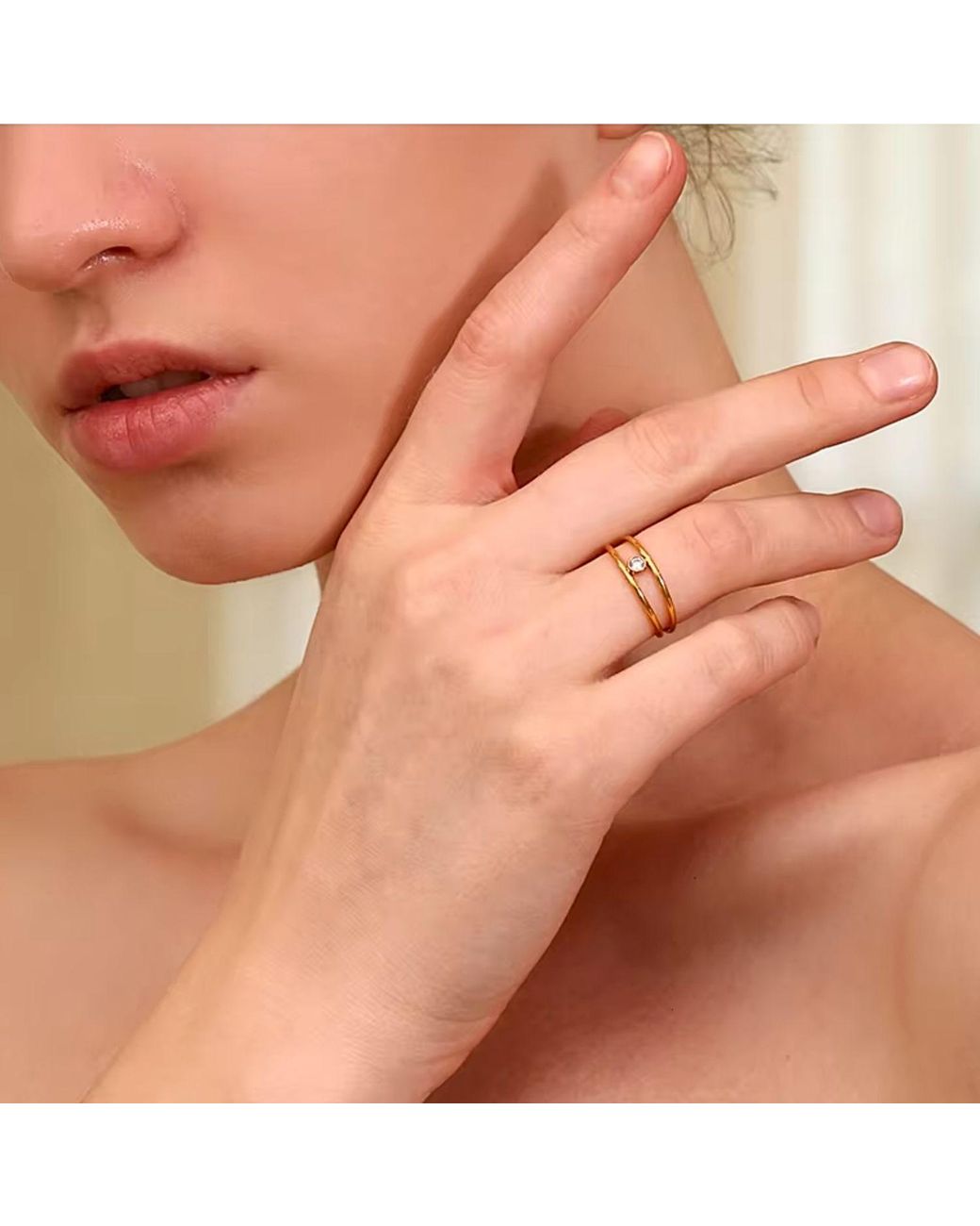 Olivia Le Metallic Hope Double Layer Rhinestone Minimalist Ring