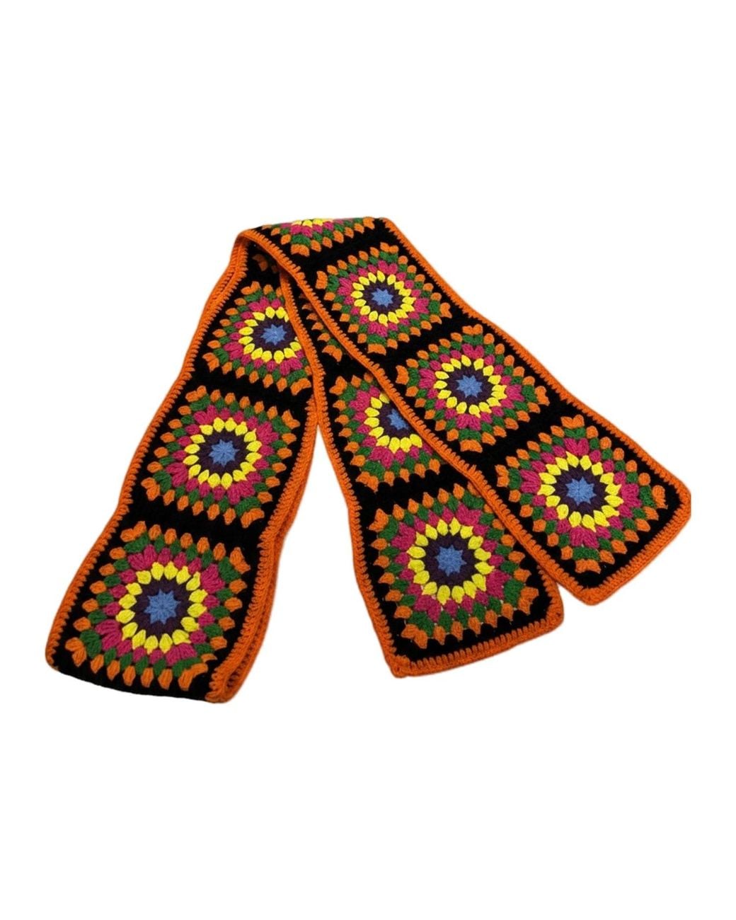 Ana Chic Orange Sunburst Granny Square Handmade Crochet Scarf