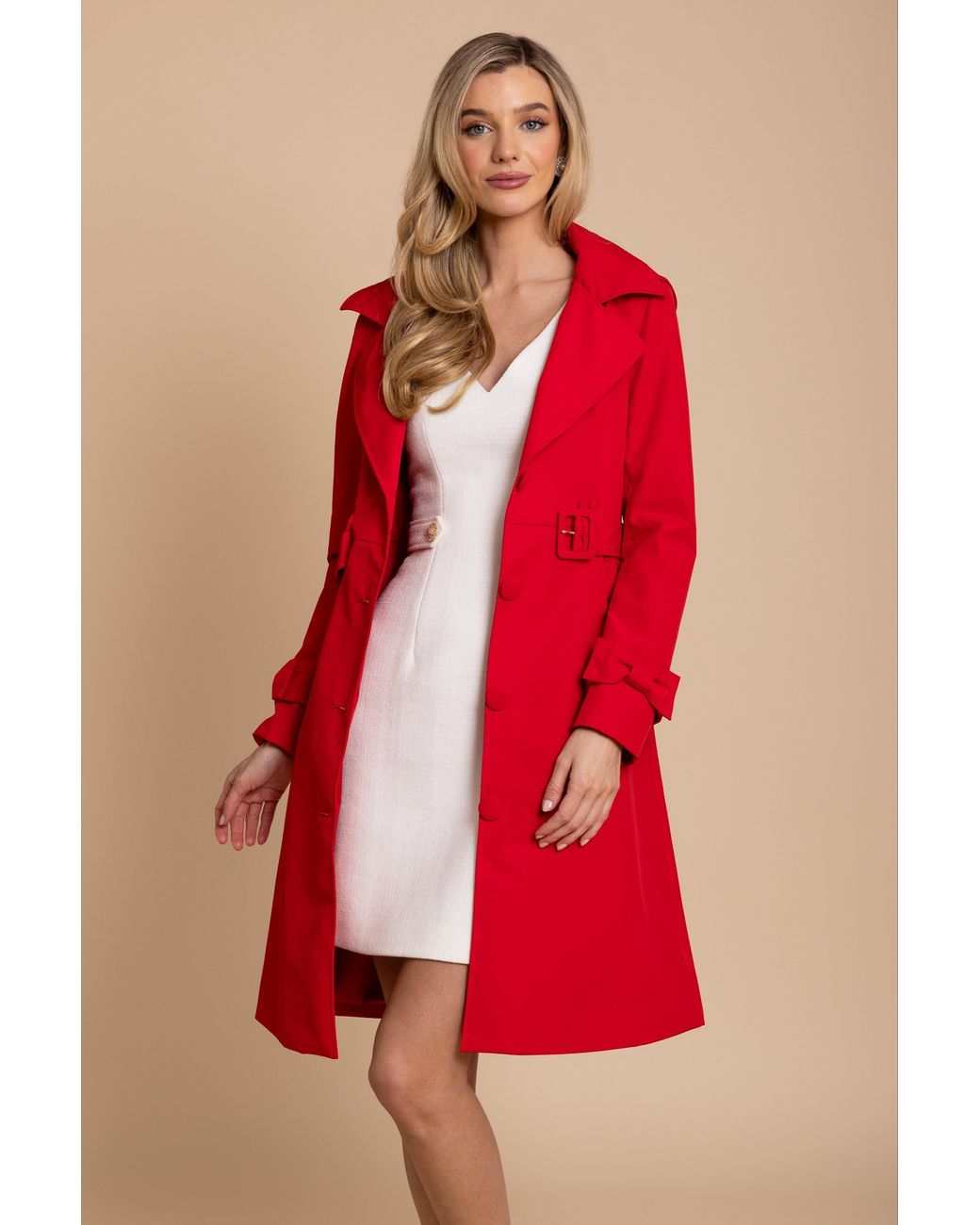 Santinni Red 'Ingrid' Raincoat With Detachable Hood & Bows