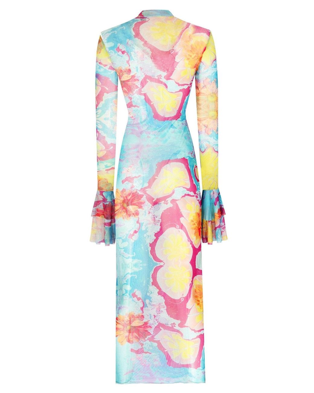No'design White Sheer Midi Dress With Ruffled Sleeves