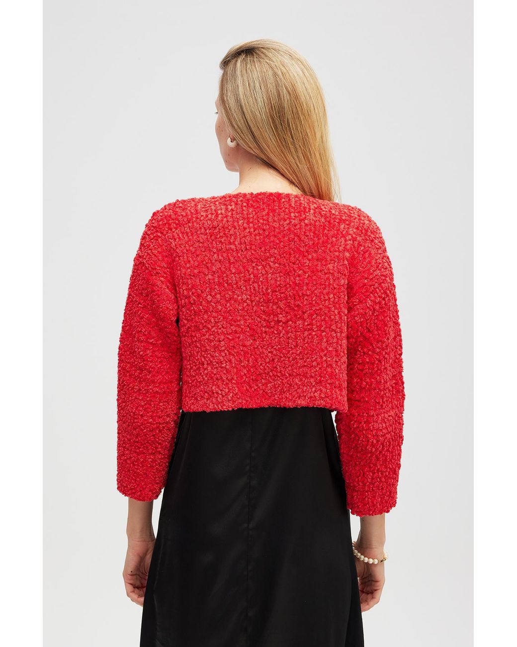 Peraluna Red Kayla Crop Knit Cardigan