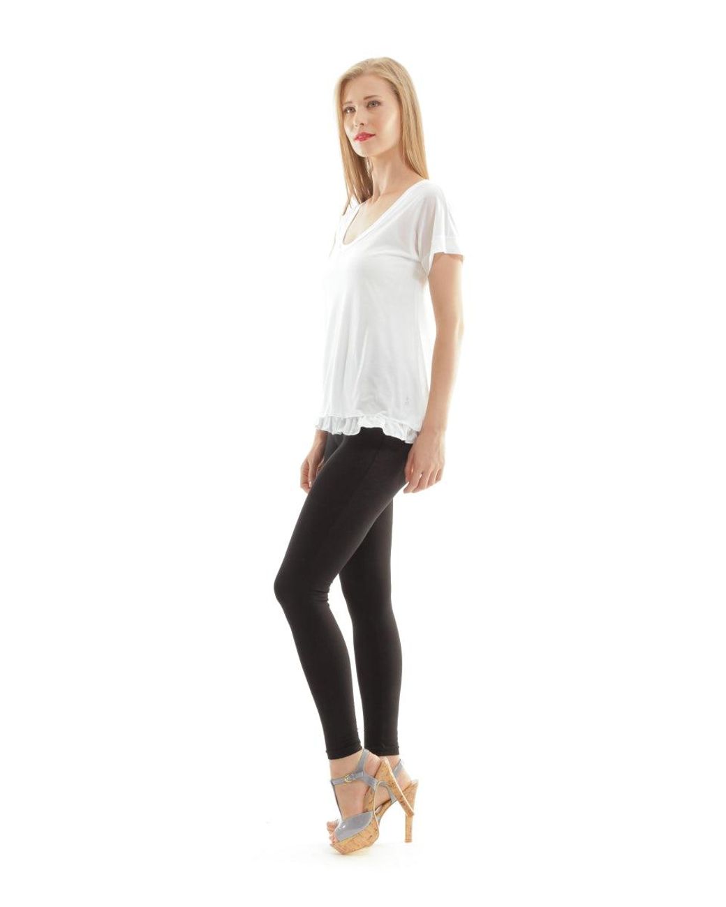 Conquista White Layered Tencel Jersey Duo Top With Elegant Ruffle Detail