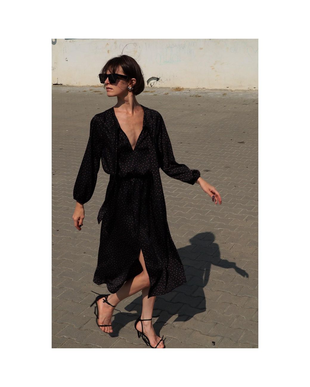 2KStyle Black Acton Pussybow Polkadot Satin Effect Midi Dress