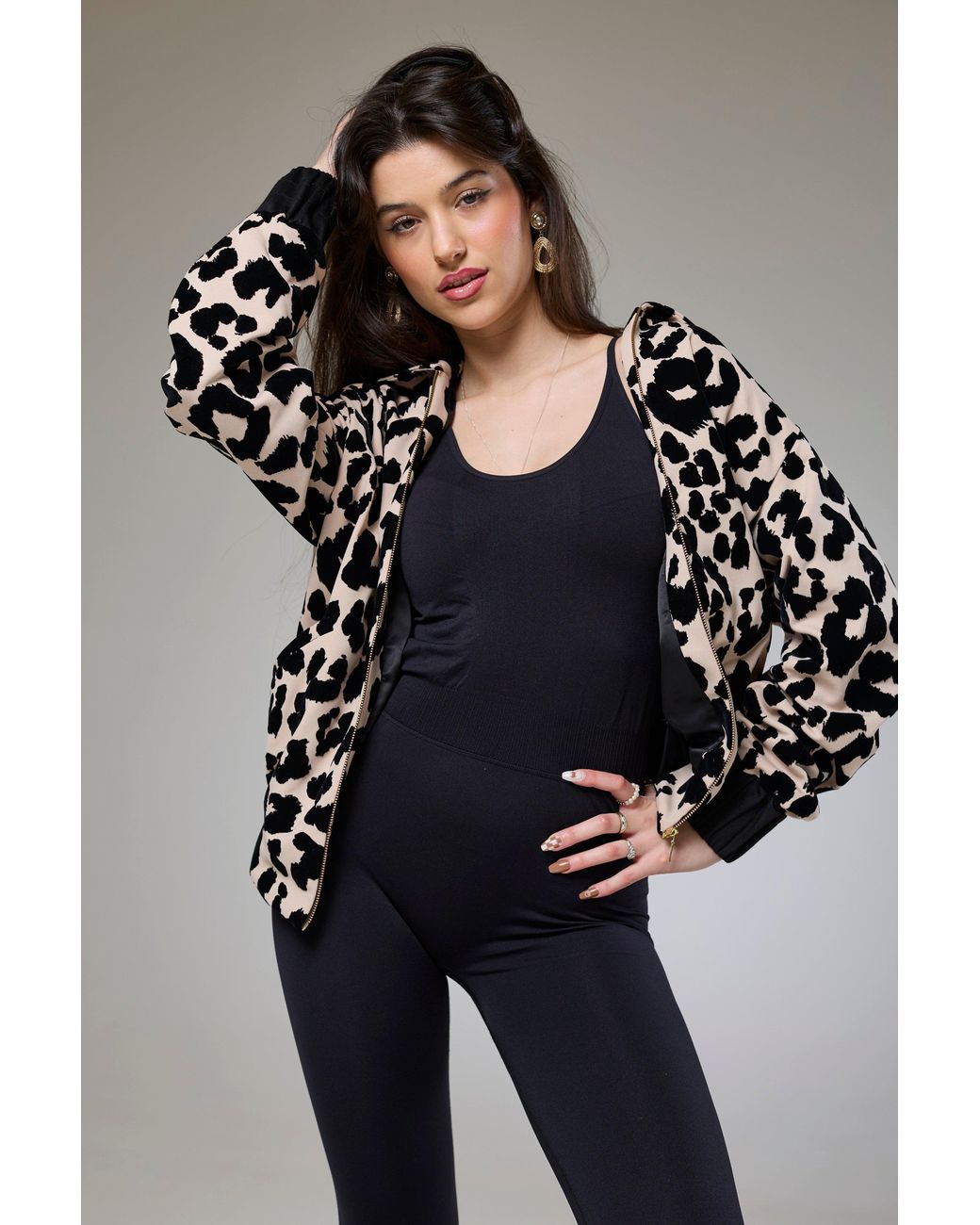 Lioness by Tf Black Leopard Velvet Bomber Jacket
