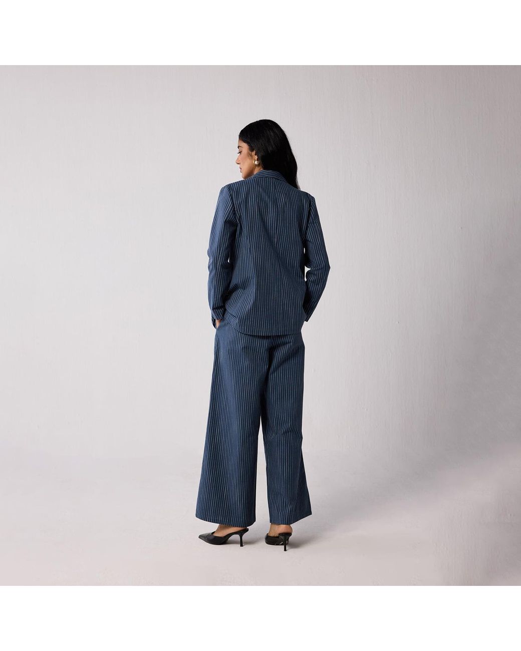 REISTOR Blue Wide-Leg Drawstring Pants With And Stripes